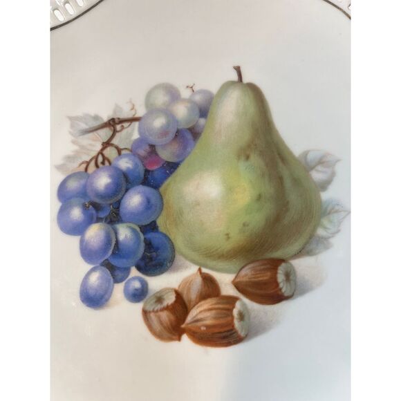 Schumann Bavaria Vintage Decorative Plate Fruit Design Gold Trim Pierced Border - Picture 2 of 6